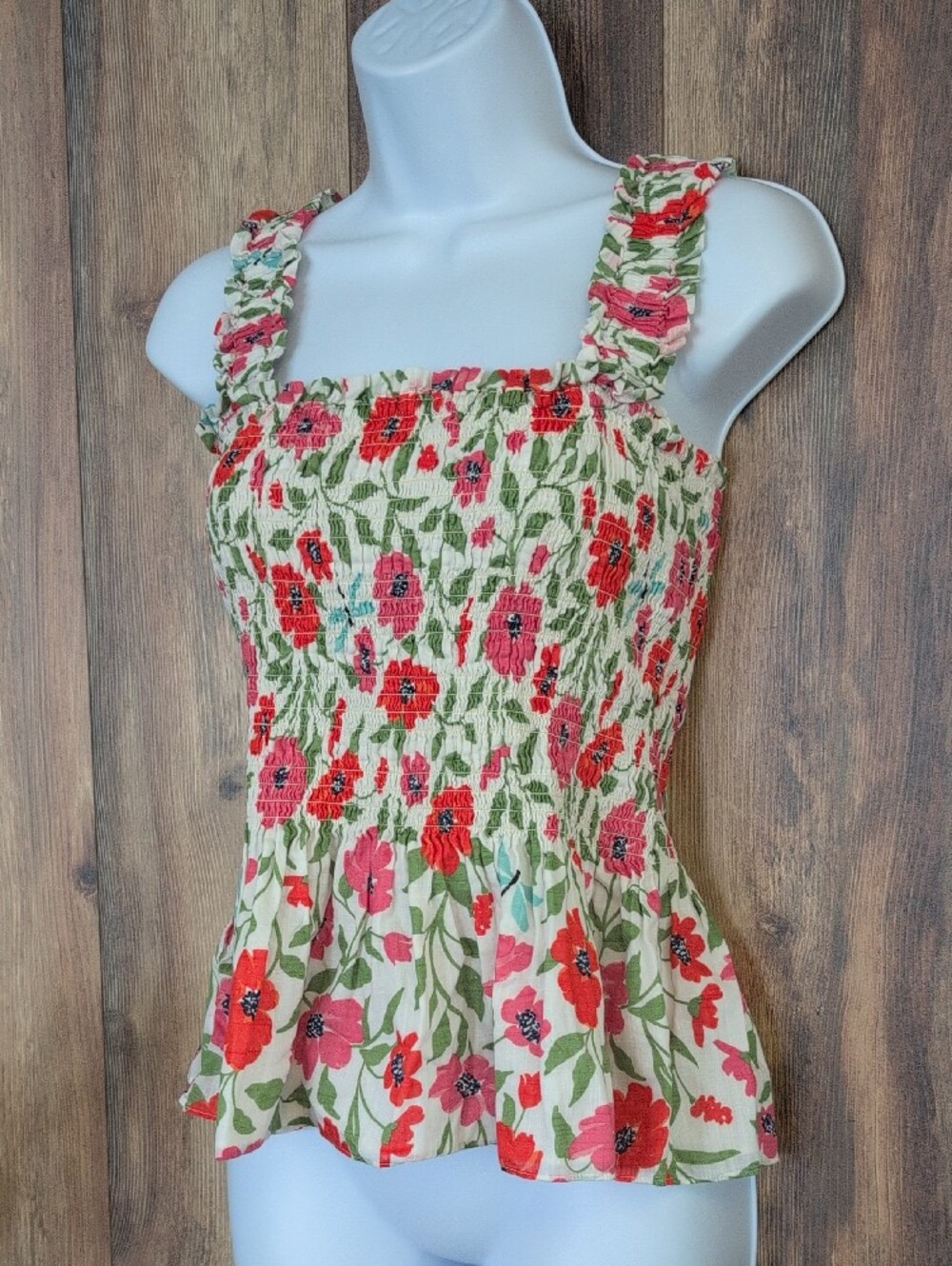kate spade Floral Bold Garden Blooms Smocked Tank Top S        937A
